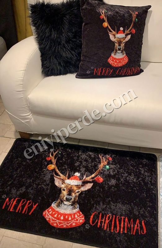 (siyah) Christmas Yılbaşı Temalı Lateks Kaymaz Taban Kapı Önü Paspası (Ebat 60x90) Fiyatları, Özellikleri ve Yorumları - 1
