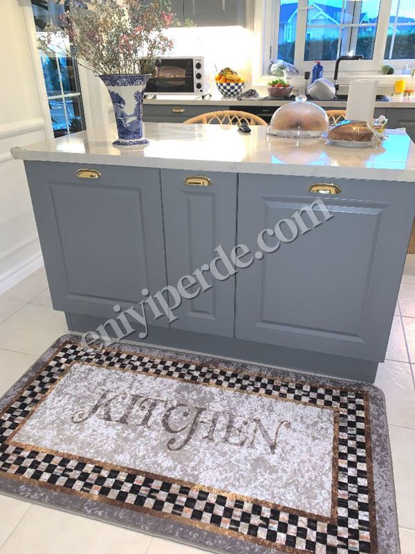 Kitchen Motifli Damalı Lateks Deri Tabanlı Leke Tutmaz Mutfak Halısı Kitchen Motifli Damalı Lateks Deri Tabanlı Leke Tutmaz Mutfak Halısı