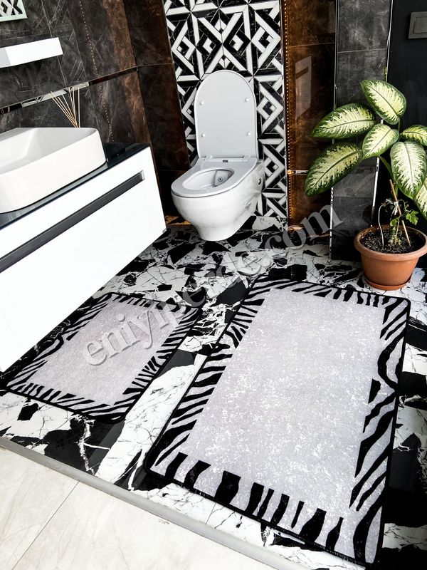 Zebra Lıne Lateks Taban Su Geçirmez Saçaksız (70x110 - 70x50) İkili Banyo Paspas Takımı Zebra Lıne Lateks Taban Su Geçirmez Saçaksız (70x110 - 70x50) İkili Banyo Paspas Takımı