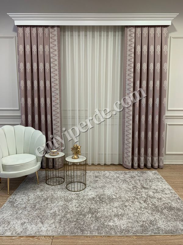 (pudra) Country Collection 1/3 Sık Pile Pano Desen Natural Keten Fon Perde Fiyatları, Özellikleri ve Yorumları - 1