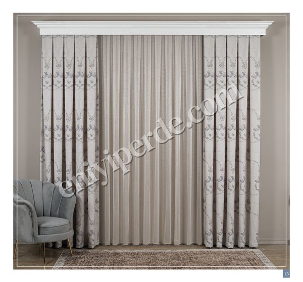 Country Collection 1/3 Sık Pile Natural Keten Çiçek Desenli Fon Perde Country Collection 1/3 Sık Pile Natural Keten Çiçek Desenli Fon Perde