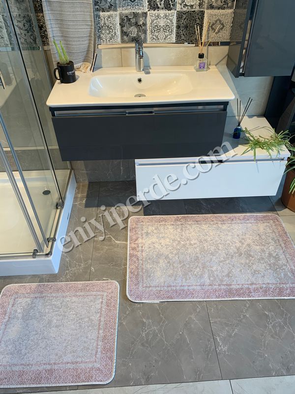 (pudra) 2&#039;li Lateks Taban Saçaksız Banyo Paspas Takımı (60X100 - 60X50) Fiyatları, Özellikleri ve Yorumları - 1