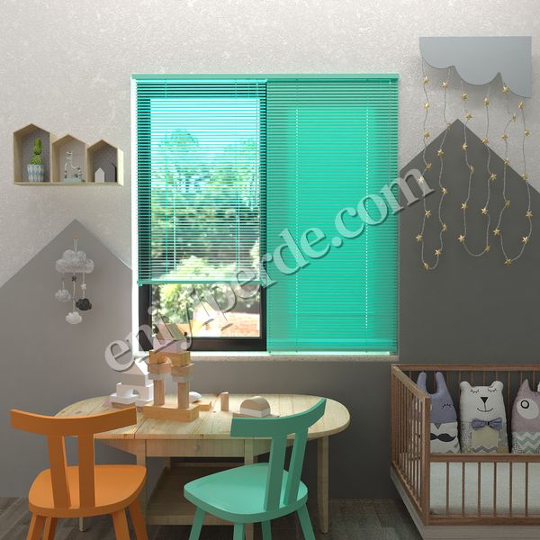 (turkuaz) Turkuaz Yeşili 25 mm Ahşap Görünümlü Çocuk Odası Jaluzi Perde Fiyatları, Özellikleri ve Yorumları - 1