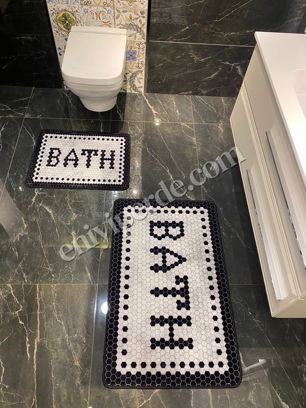 (gri) Black Bath Yazılı Desenli 2&#039;li Lateks Taban Banyo Paspas Takımı GRİ (60X100 - 60X50) Fiyatları, Özellikleri ve Yorumları - 2
