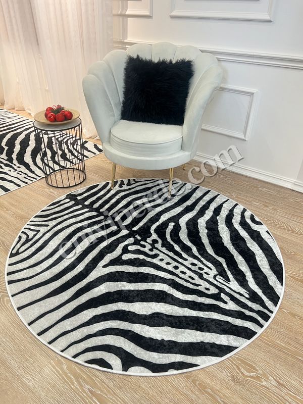(acik-gri) Zebra Desenli Yuvarlak Siyah - Gri Dekoratif Halı Fiyatları, Özellikleri ve Yorumları - 1