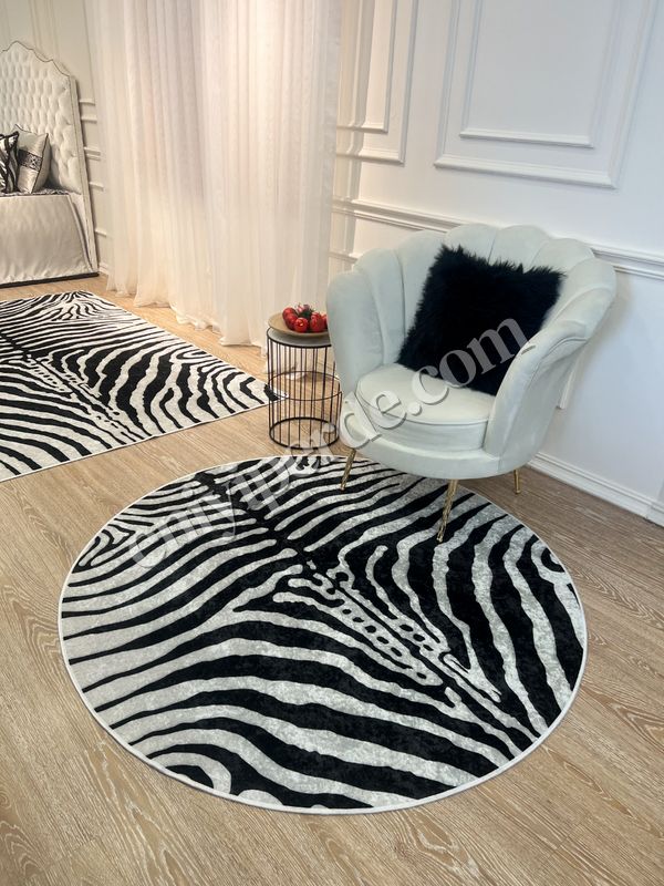 (acik-gri) Zebra Desenli Yuvarlak Siyah - Gri Dekoratif Halı Fiyatları, Özellikleri ve Yorumları - 2
