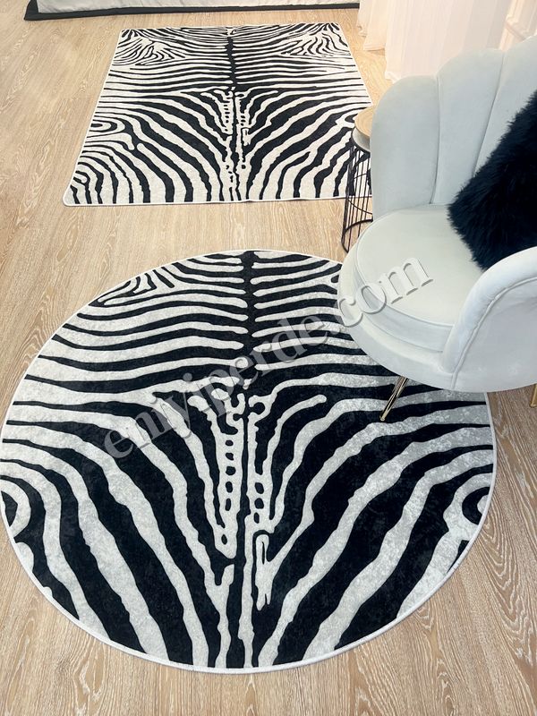 (acik-gri) Zebra Desenli Yuvarlak Siyah - Gri Dekoratif Halı Fiyatları, Özellikleri ve Yorumları - 3