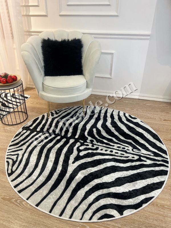 (acik-gri) Zebra Desenli Yuvarlak Siyah - Gri Dekoratif Halı Fiyatları, Özellikleri ve Yorumları - 4