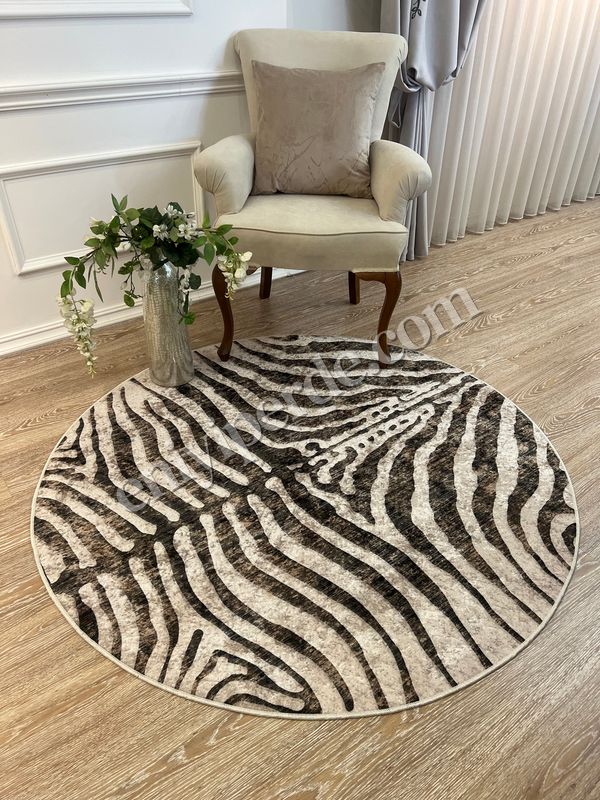 (acik-kahverengi) Zebra Desenli Yuvarlak Kahverengi Dekoratif Halı Fiyatları, Özellikleri ve Yorumları - 1