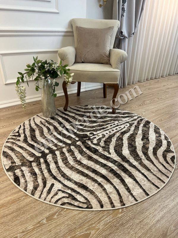 (acik-kahverengi) Zebra Desenli Yuvarlak Kahverengi Dekoratif Halı Fiyatları, Özellikleri ve Yorumları - 2