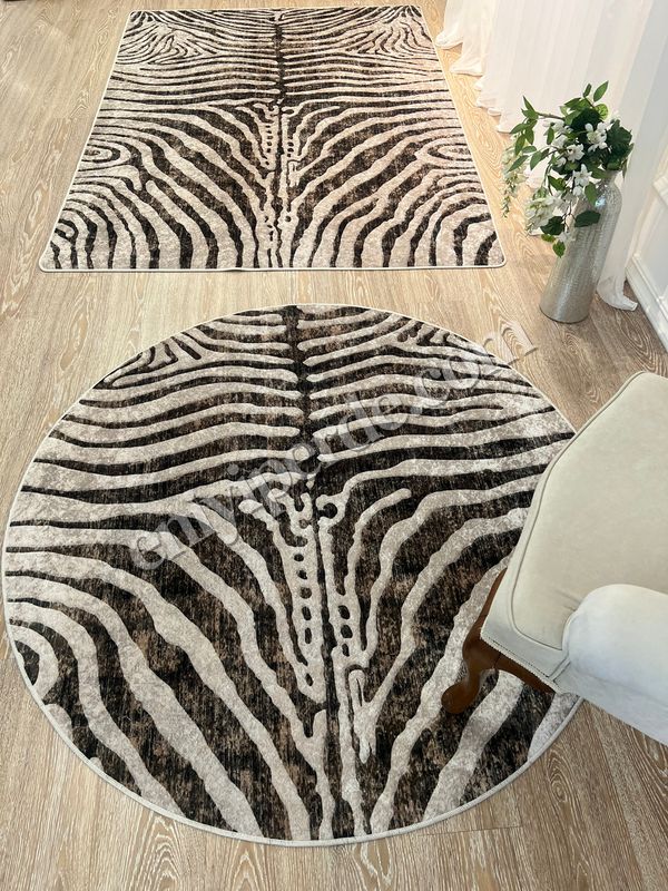 (acik-kahverengi) Zebra Desenli Yuvarlak Kahverengi Dekoratif Halı Fiyatları, Özellikleri ve Yorumları - 4