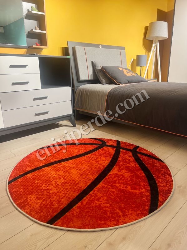 (turuncu) Basketbol Topu Desenli Yıkanabilir Yuvarlak Çocuk Genç Halısı - TURUNCU Fiyatları, Özellikleri ve Yorumları - 1