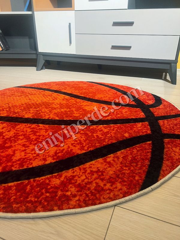 (turuncu) Basketbol Topu Desenli Yıkanabilir Yuvarlak Çocuk Genç Halısı - TURUNCU Fiyatları, Özellikleri ve Yorumları - 3