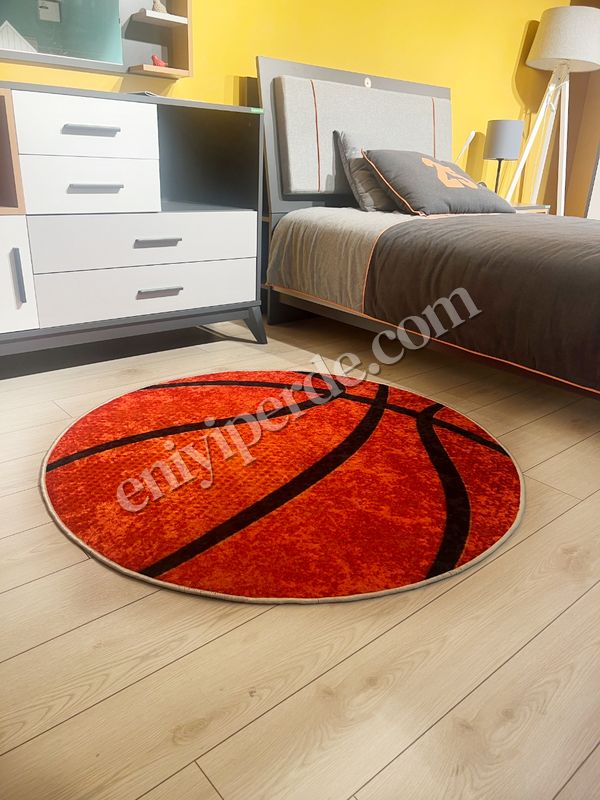 (turuncu) Basketbol Topu Desenli Yıkanabilir Yuvarlak Çocuk Genç Halısı - TURUNCU Fiyatları, Özellikleri ve Yorumları - 4
