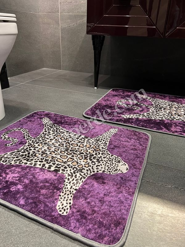 (mor) 2&#039;li Leopar Desen  Banyo Paspası  - MOR  (60x100 - 60x50) Fiyatları, Özellikleri ve Yorumları - 2