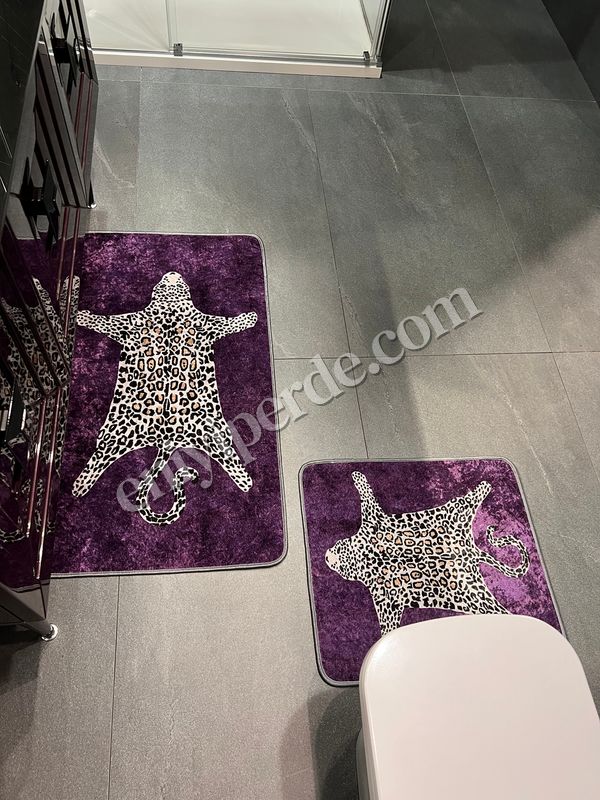 (mor) 2&#039;li Leopar Desen  Banyo Paspası  - MOR  (60x100 - 60x50) Fiyatları, Özellikleri ve Yorumları - 3