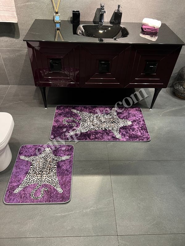 (mor) 2&#039;li Leopar Desen  Banyo Paspası  - MOR  (60x100 - 60x50) Fiyatları, Özellikleri ve Yorumları - 4