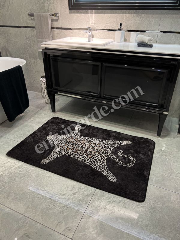 (siyah) Leopar Desen Yıkanabilir 60x100  Tekli Banyo Paspası - Siyah Fiyatları, Özellikleri ve Yorumları - 2