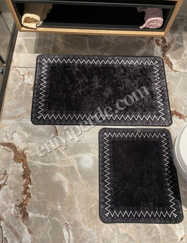 (siyah) Zigzag Desenli 2 li Banyo Paspas (60x100 - 60x50) Fiyatları, Özellikleri ve Yorumları - 2
