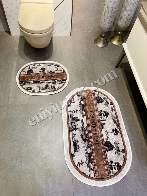 (kahverengi) 2 li Kahverengi 60x100 - 60x50 Country Desenli Lateks Taban Banyo Paspas Fiyatları, Özellikleri ve Yorumları - 2