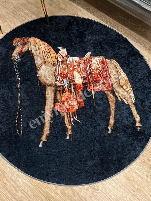 (lacivertyuvarlak) Horse At Desen Lateks Taban Yuvarlak Halı - LACİVERT Fiyatları, Özellikleri ve Yorumları - 2