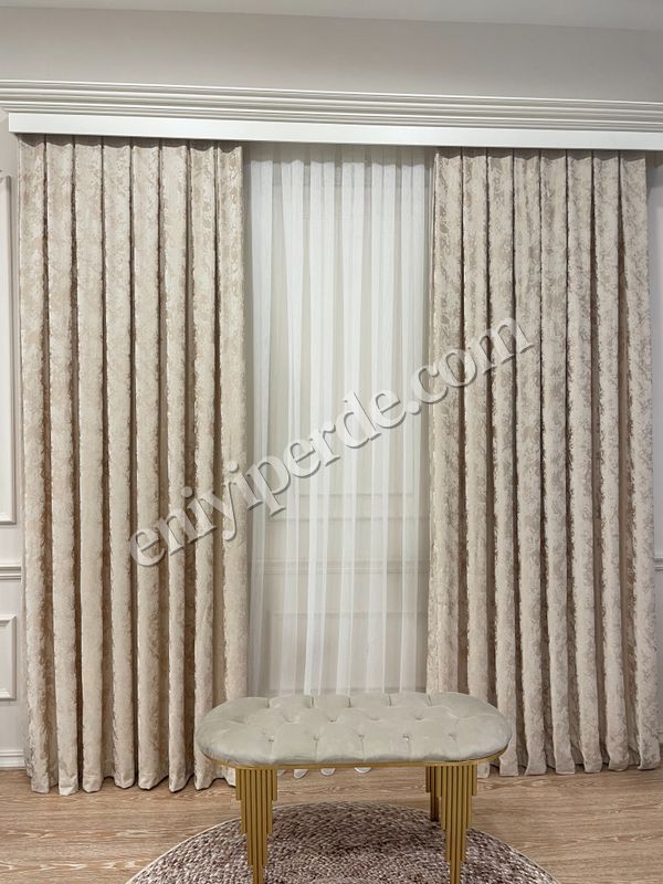 (bej) Bej Rengi Sönil Desen Jakar 1/3 SIK Pile Jakar Fon Perde Fiyatları, Özellikleri ve Yorumları - 5