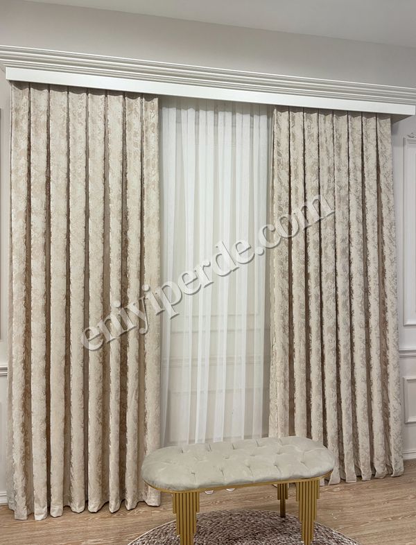 (bej) Bej Rengi Sönil Desen Jakar 1/3 SIK Pile Jakar Fon Perde Fiyatları, Özellikleri ve Yorumları - 6