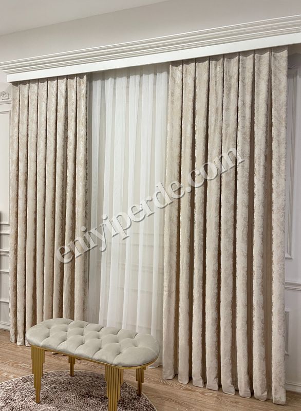 (bej) Bej Rengi Sönil Desen Jakar 1/3 SIK Pile Jakar Fon Perde Fiyatları, Özellikleri ve Yorumları - 7