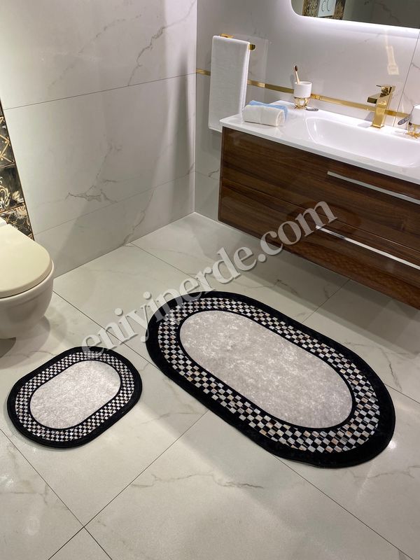 (gri) Dama Desenli 2&#039;li Lateks Taban Banyo Paspas Takımı GRİ (70X110 - 70X50) Fiyatları, Özellikleri ve Yorumları - 4