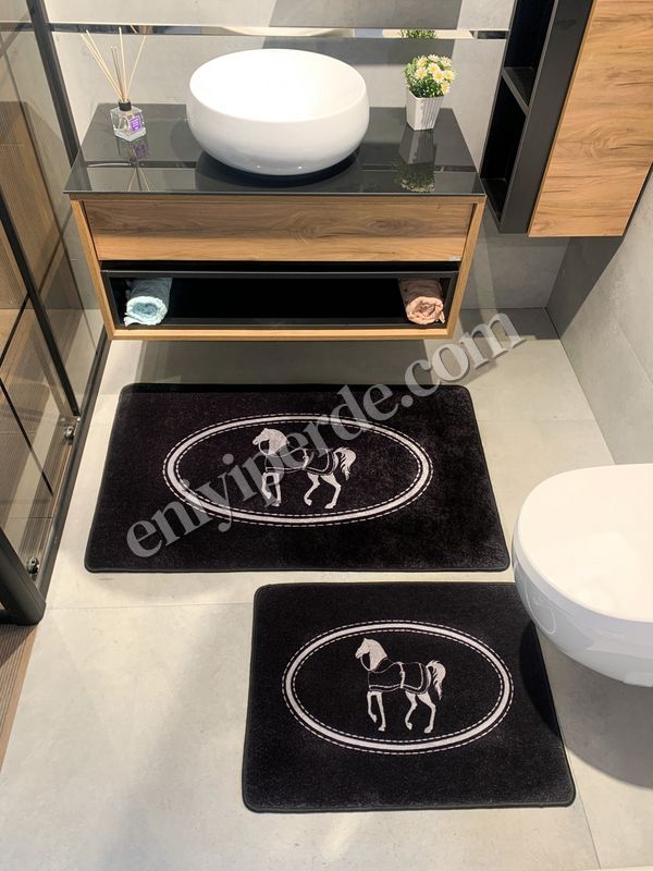 (siyah) At Desen Horse Desenli 2&#039;li Kaymaz Taban Banyo Paspas Takımı (60x100 - 60x50) Siyah Fiyatları, Özellikleri ve Yorumları - 3