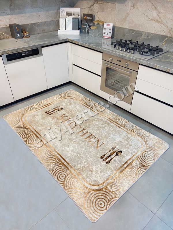 (bej) Bej Rengi Kitchen Yazılı Gold Detaylı Lateks Taban Halı Fiyatları, Özellikleri ve Yorumları - 4