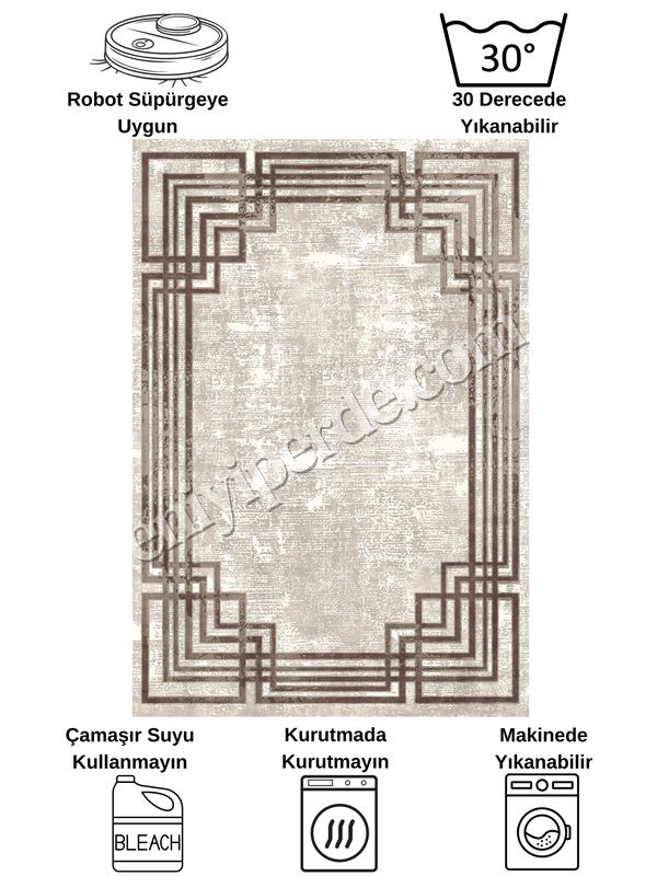 (bej) Bej - Kahverengi Eskitme Görünümlü Lateks Kaymaz Taban Halı Fiyatları, Özellikleri ve Yorumları - 8
