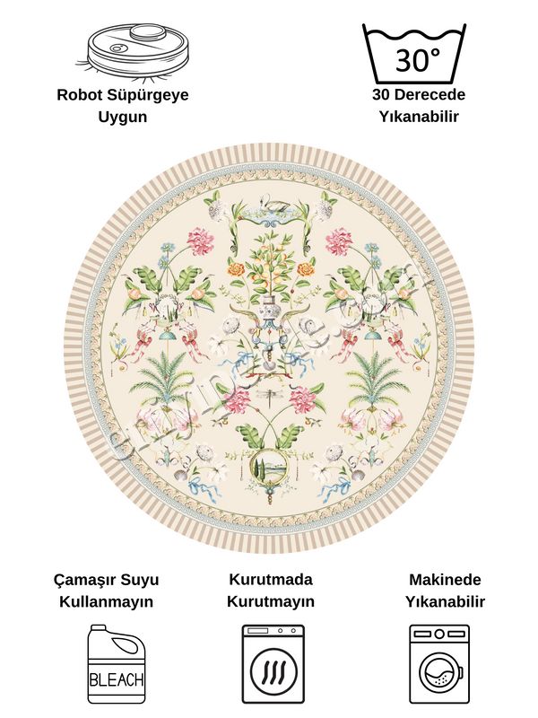 (bej) Bej Rengi Çiçekli Kuş Desenli Lateks Deri Taban Halı Fiyatları, Özellikleri ve Yorumları - 7