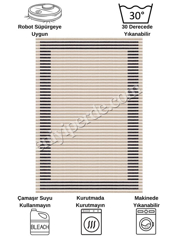 (bej) BEJ Renk Çizgi Desenli Kaymaz Taban Sisal Görünüm Yolluk Halı Fiyatları, Özellikleri ve Yorumları - 7