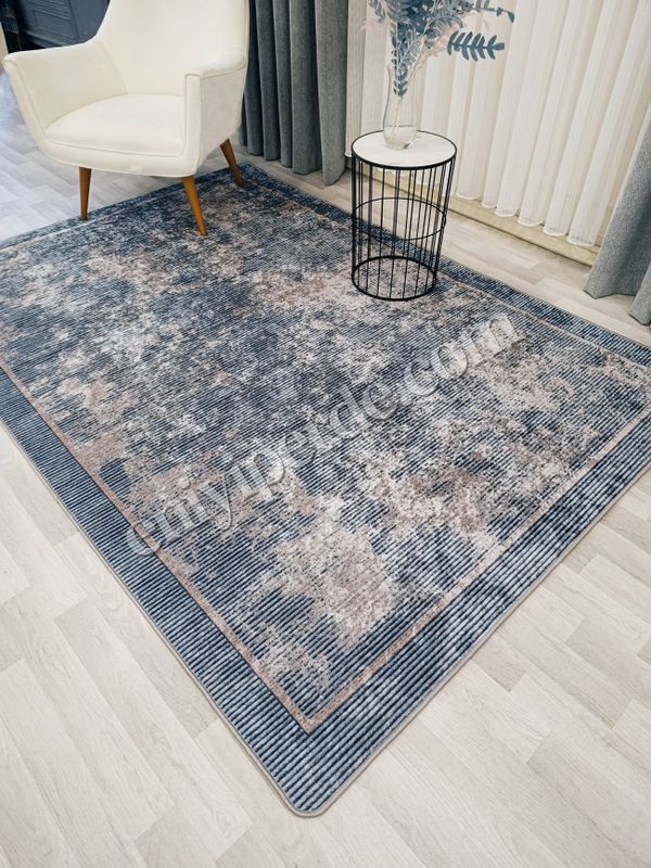 (mavi-gri) Gri Mavi Renk Geometrik Desen Kaymaz Taban Yolluk Halı Fiyatları, Özellikleri ve Yorumları - 1