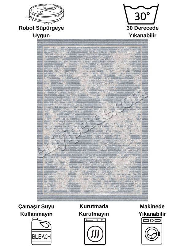 (mavi-gri) Gri Mavi Renk Geometrik Desen Kaymaz Taban Yolluk Halı Fiyatları, Özellikleri ve Yorumları - 7
