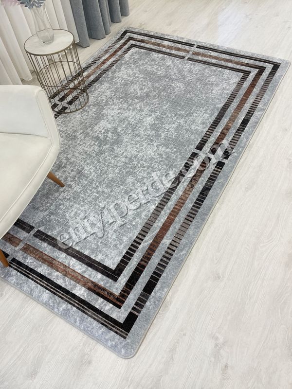 (gri) GRİ Renk Çizgi Desenli Kaymaz Taban Çerçeveli Halı Fiyatları, Özellikleri ve Yorumları - 1