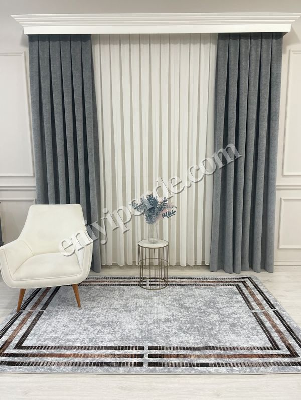 (gri) GRİ Renk Çizgi Desenli Kaymaz Taban Çerçeveli Halı Fiyatları, Özellikleri ve Yorumları - 3