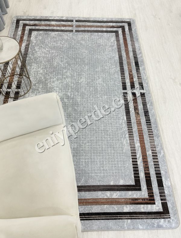 (gri) GRİ Renk Çizgi Desenli Kaymaz Taban Çerçeveli Halı Fiyatları, Özellikleri ve Yorumları - 5