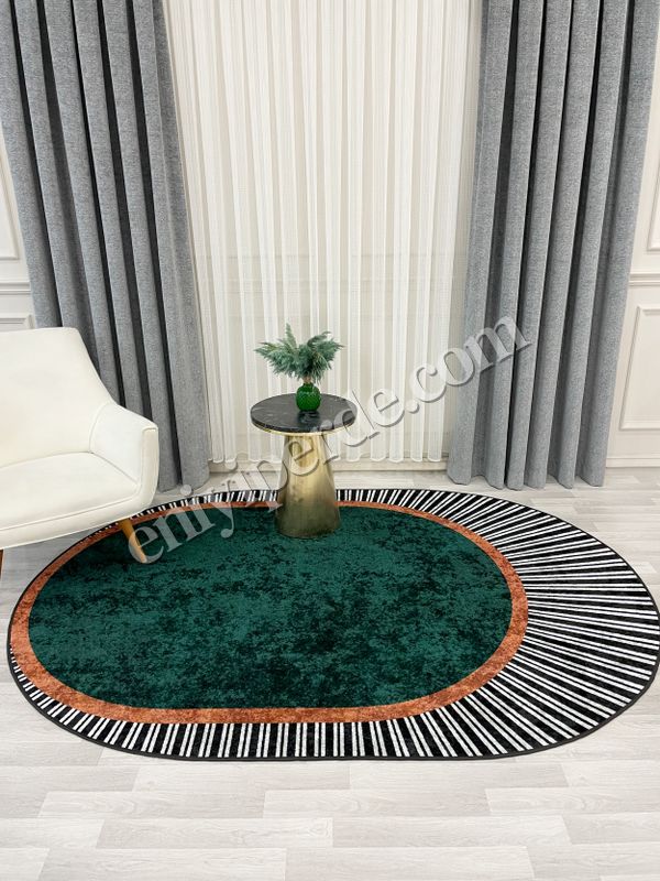 (yesil) YEŞİL Renk Çizgili Oval Kaymaz Taban Halı Fiyatları, Özellikleri ve Yorumları - 1