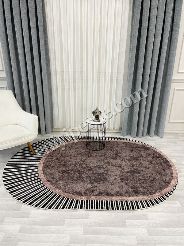 (kahverengi) KAHVERENGİ Renk Çizgili Oval Kaymaz Taban Halı Fiyatları, Özellikleri ve Yorumları - 2