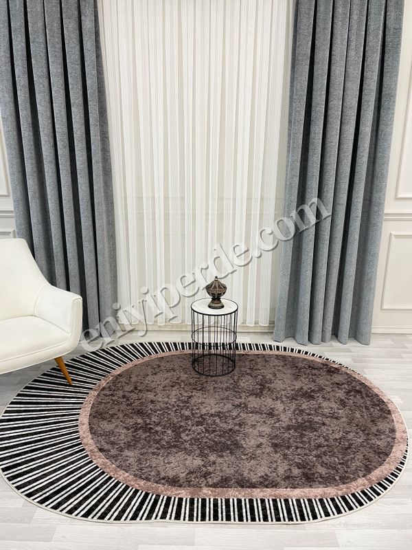 (kahverengi) KAHVERENGİ Renk Çizgili Oval Kaymaz Taban Halı Fiyatları, Özellikleri ve Yorumları - 3