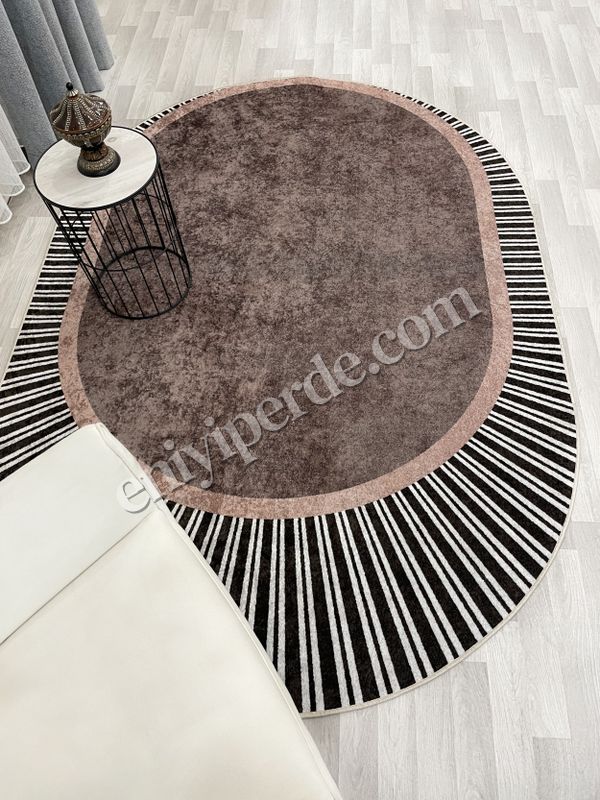 (kahverengi) KAHVERENGİ Renk Çizgili Oval Kaymaz Taban Halı Fiyatları, Özellikleri ve Yorumları - 4