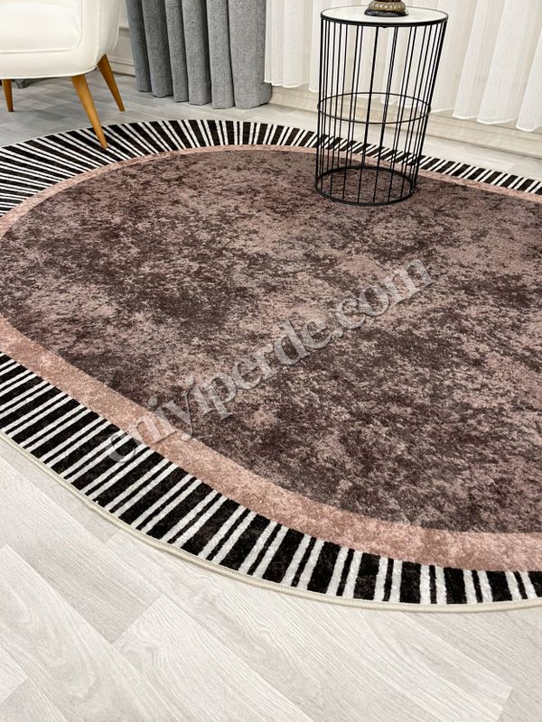 (kahverengi) KAHVERENGİ Renk Çizgili Oval Kaymaz Taban Halı Fiyatları, Özellikleri ve Yorumları - 6