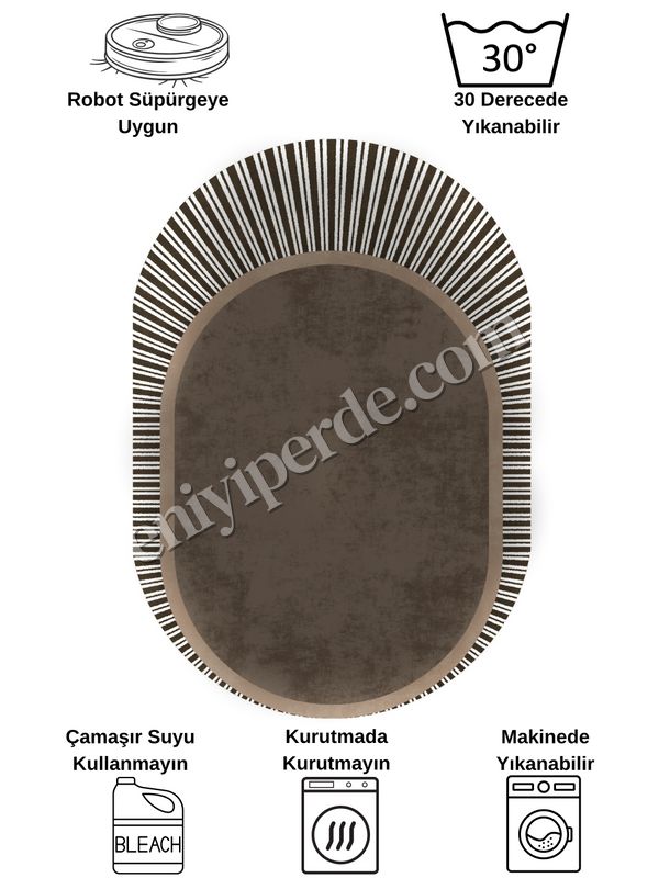 (kahverengi) KAHVERENGİ Renk Çizgili Oval Kaymaz Taban Halı Fiyatları, Özellikleri ve Yorumları - 8