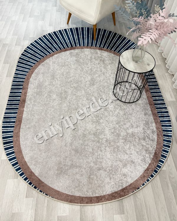 (lacivert) LACİVERT Renk Çizgili Oval Kaymaz Taban Halı Fiyatları, Özellikleri ve Yorumları - 3