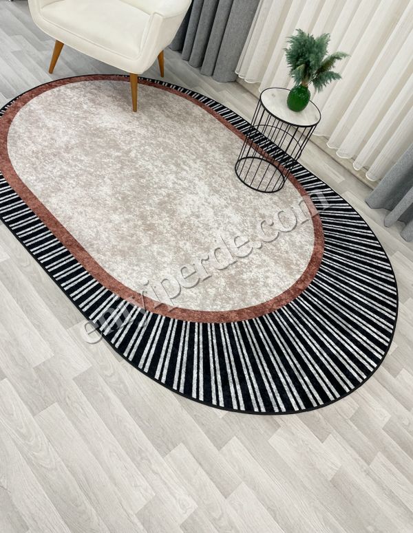 (bej) BEJ Renk Çizgili Oval Kaymaz Taban Halı Fiyatları, Özellikleri ve Yorumları - 4