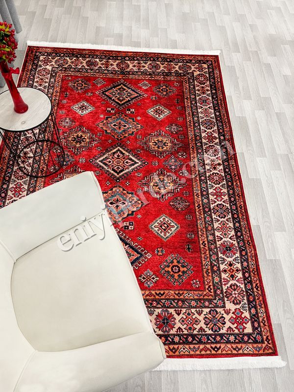 (kirmizi) Kilim Motifli SAÇAKLI Klasik Kaymaz Taban Halı Fiyatları, Özellikleri ve Yorumları - 3