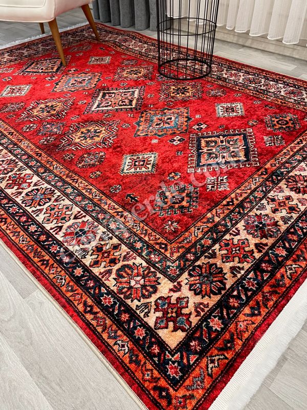 (kirmizi) Kilim Motifli SAÇAKLI Klasik Kaymaz Taban Halı Fiyatları, Özellikleri ve Yorumları - 4