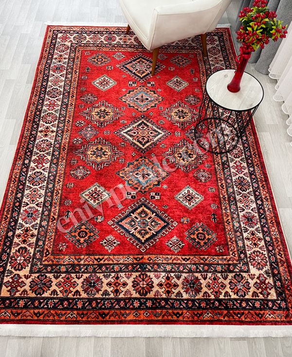 (kirmizi) Kilim Motifli SAÇAKLI Klasik Kaymaz Taban Halı Fiyatları, Özellikleri ve Yorumları - 6